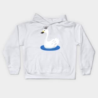 Cute white swan with crown cartoon Kids Hoodie